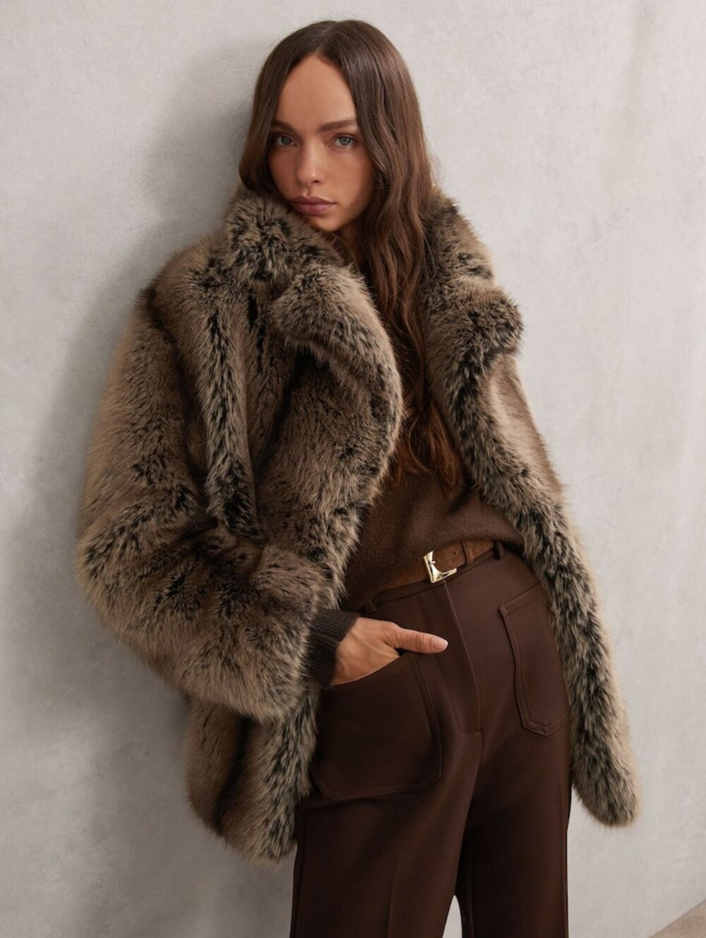 Worthington Plush Teddy Jacket in Rich Brown Faux Fur